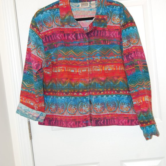 Chico's Design 100% Cotton Multi Color 6 Button Jacket Size 3 (XL) - Picture 7 of 13